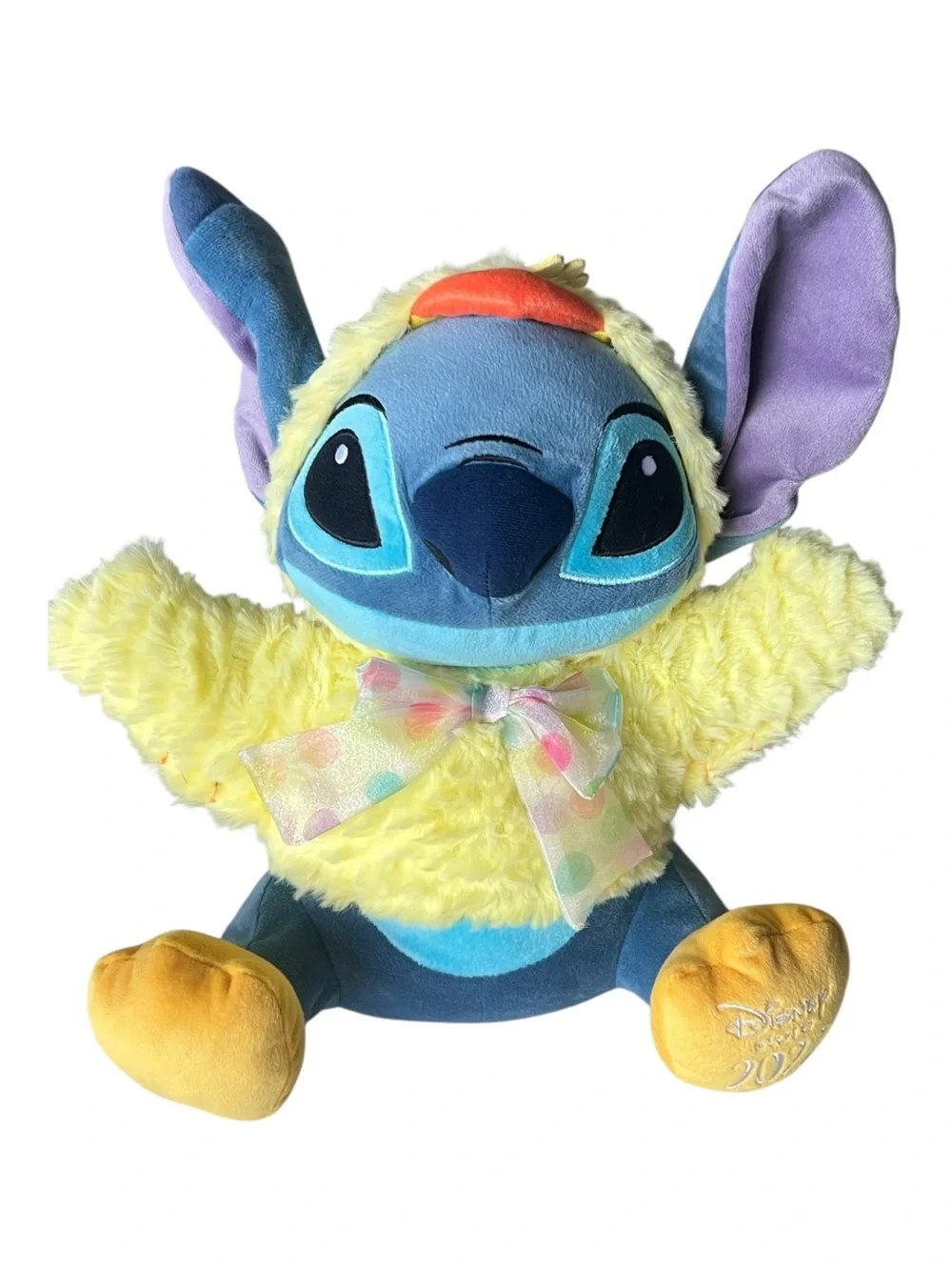 Disney Blue Stitch Plush in Yellow Chick Outfit with Purple Ears